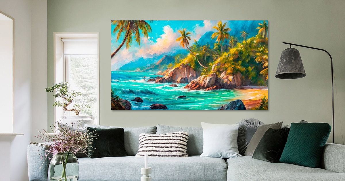 Strand Met Palmbomen Van Mustafa Kurnaz Op Canvas Behang En Meer